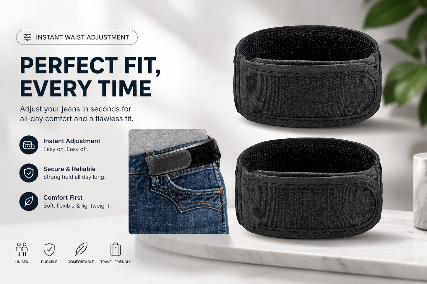 No Buckle Belt for Men & Women – Adjustable Elastic Stretch Belt | Comfortable Buckle-Free Belt